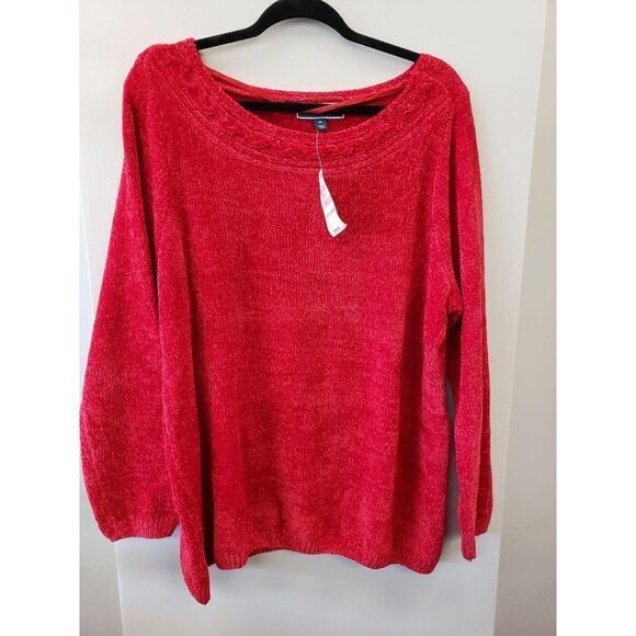 Karen‎ Scott Red Soft Lightweight Chenille Sweater Top 1X - Picture 1 of 6